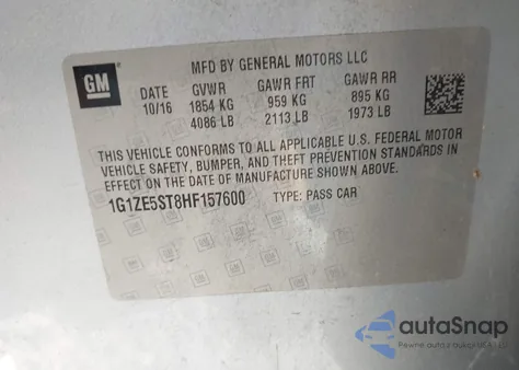 2017 Chevrolet Malibu 1Lt from USA, damaged, VIN 1G1ZE5ST8HF157600